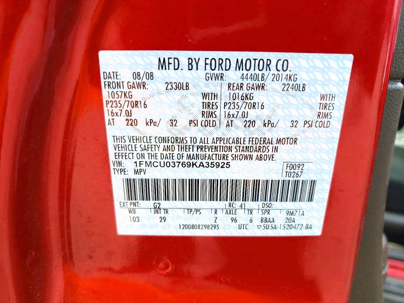 Продажа на аукционе авто 2009 Ford Escape, vin: 1FMCU03769KA35925, номер лота: 63460886