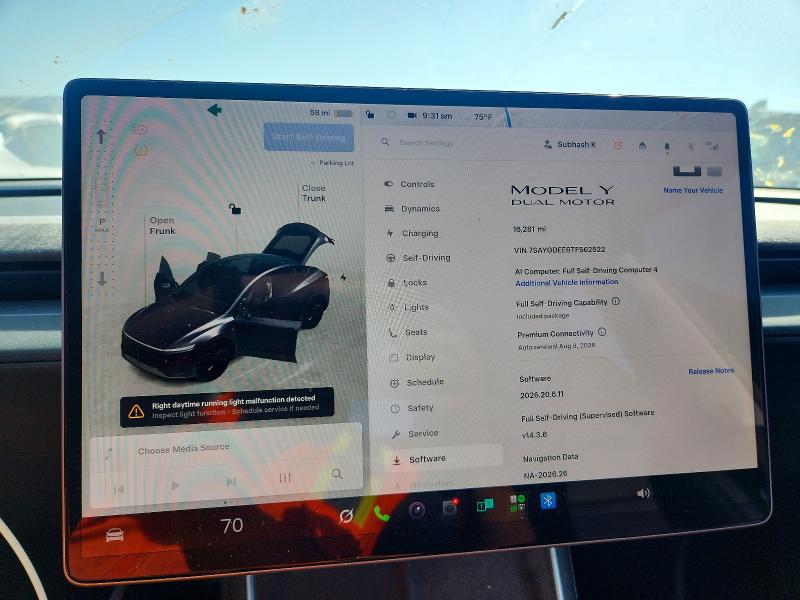 Продаж на аукціоні авто 2026 Tesla Model Y, vin: 7SAYGDEE6TF562522, номер лоту: 63420826