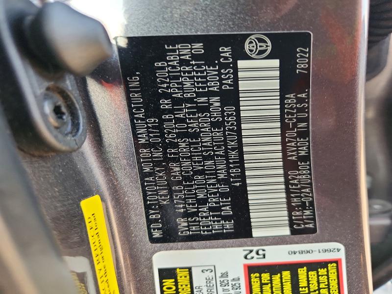 Aukcja sprzedaży 2019 Toyota Camry, vin: 4T1B11HK1KU735630, numer aukcji: 67020556
