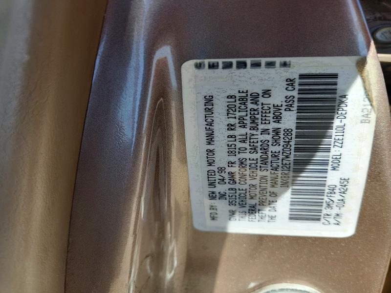 Auction sale of the 1998 Toyota Corolla, vin: 1NXBR12E7WZ094288, lot number: 65097536