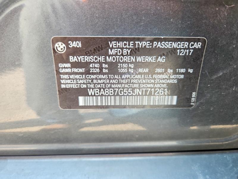 2018 Bmw 340 მანქანა იყიდება აუქციონზე, vin: WBA8B7G55JNT71261, აუქციონის ნომერი: 63231166