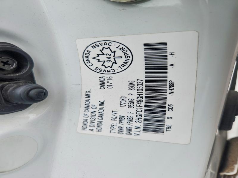 Aukcja sprzedaży 2016 Honda Civic, vin: 2HGFC1F48GH105037, numer aukcji: 65816506