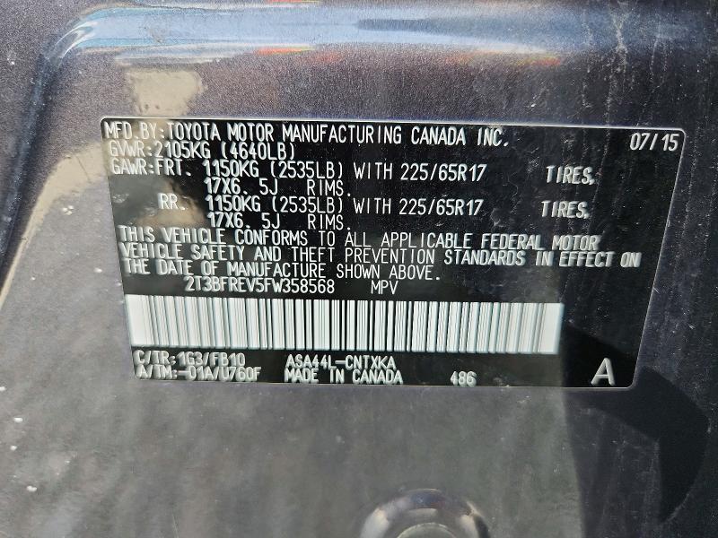 64385106 :رقم المزاد ، 2T3BFREV5FW358568 vin ، 2015 Toyota Rav4 مزاد بيع