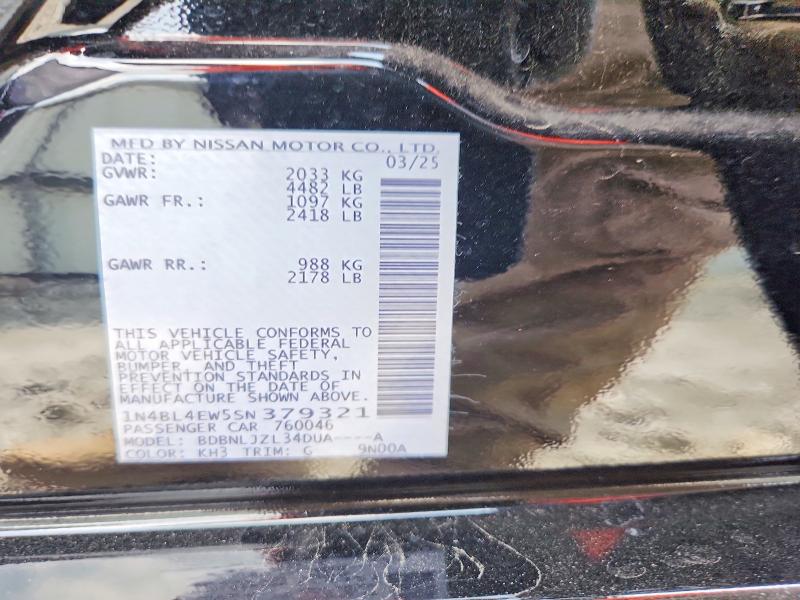 2025 Nissan Altima მანქანა იყიდება აუქციონზე, vin: 1N4BL4EW5SN379321, აუქციონის ნომერი: 66292826