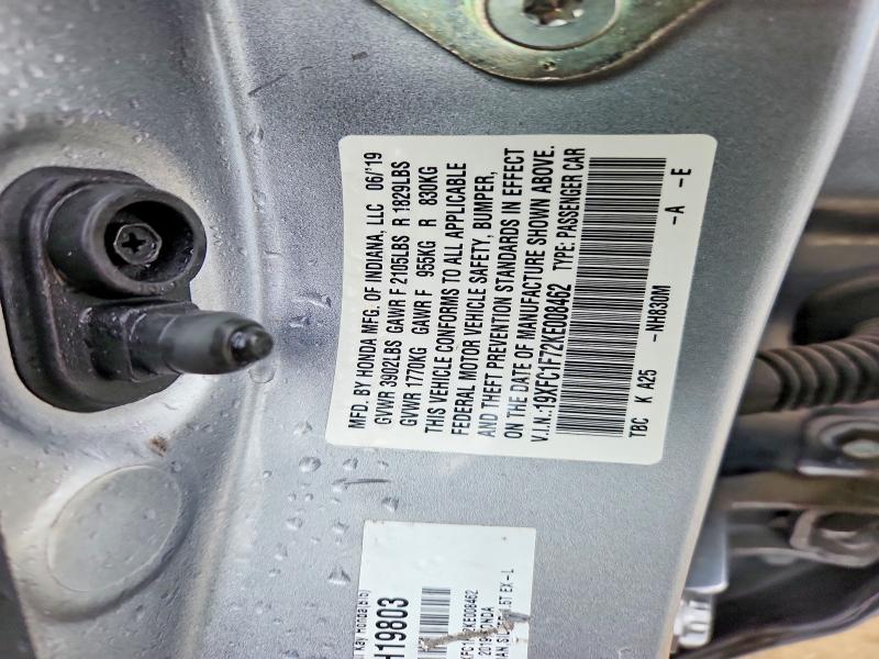 2019 Honda Civic მანქანა იყიდება აუქციონზე, vin: 19XFC1F72KE008462, აუქციონის ნომერი: 64587976