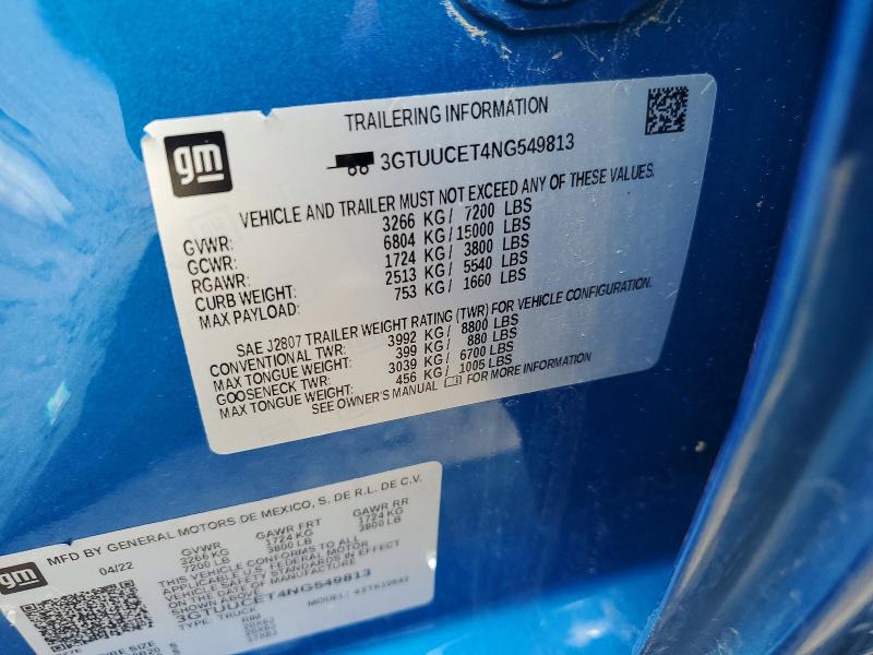 Продажа на аукционе авто 2022 Gmc Sierra, vin: 3GTUUCET4NG549813, номер лота: 62128746