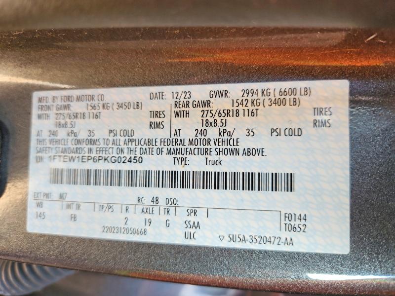 2023 Ford F150 მანქანა იყიდება აუქციონზე, vin: 1FTEW1EP6PKG02450, აუქციონის ნომერი: 64901816