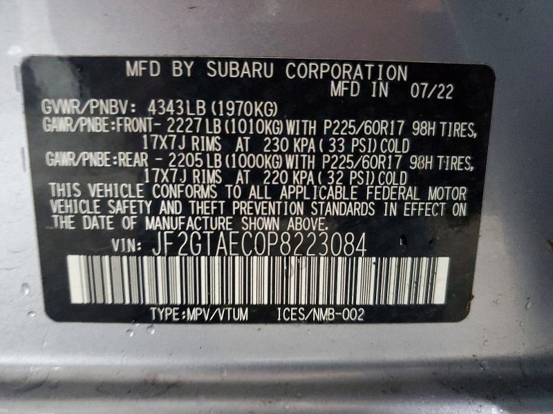Aukcja sprzedaży 2023 Subaru Crosstrek, vin: JF2GTAEC0P8223084, numer aukcji: 65831886