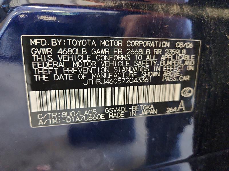 65957646 :رقم المزاد ، JTHBJ46G572043361 vin ، 2007 Lexus Es مزاد بيع