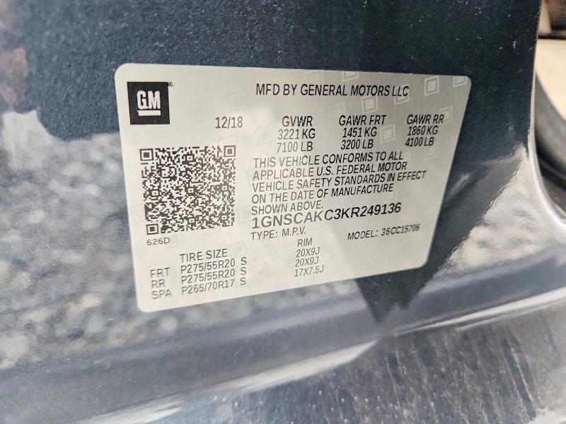 Aukcja sprzedaży 2019 Chevrolet Tahoe, vin: 1GNSCAKC3KR249136, numer aukcji: 65195256
