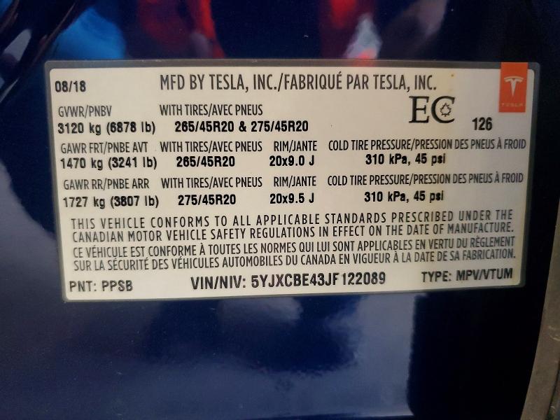 Продажа на аукционе авто 2018 Tesla Model X, vin: 5YJXCBE43JF122089, номер лота: 64534916