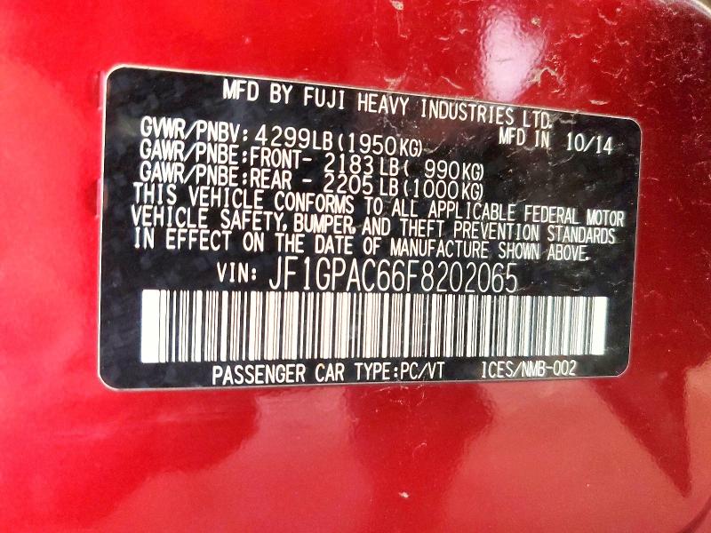 Aukcja sprzedaży 2015 Subaru Impreza, vin: JF1GPAC66F8202065, numer aukcji: 66279026