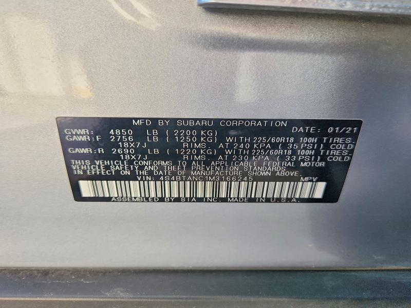 64461886 :رقم المزاد ، 4S4BTANC1M3166245 vin ، 2021 Subaru Outback مزاد بيع