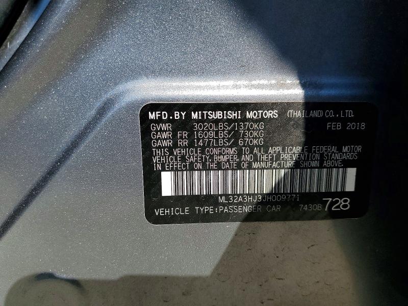 Продаж на аукціоні авто 2018 Mitsubishi Mirage, vin: ML32A3HJ3JH009771, номер лоту: 66278186
