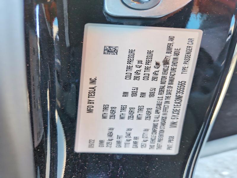 Продаж на аукціоні авто 2022 Tesla Model 3, vin: 5YJ3E1EA3NF355565, номер лоту: 65351316
