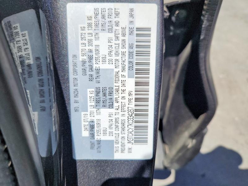 65017466 :رقم المزاد ، JM3TCACY7K0334287 vin ، 2019 Mazda Cx-9 مزاد بيع