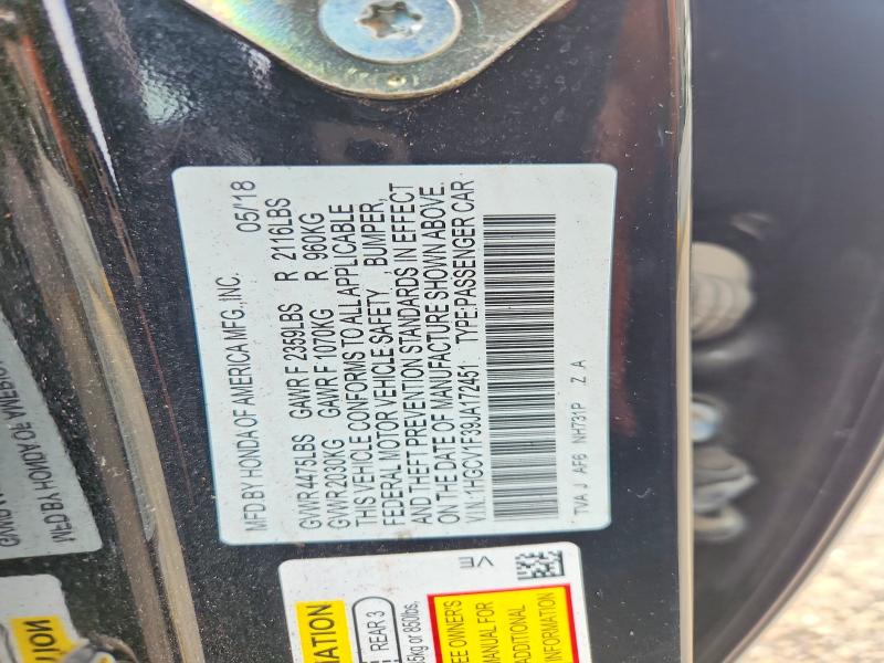 Aukcja sprzedaży 2018 Honda Accord, vin: 1HGCV1F39JA172451, numer aukcji: 66748916