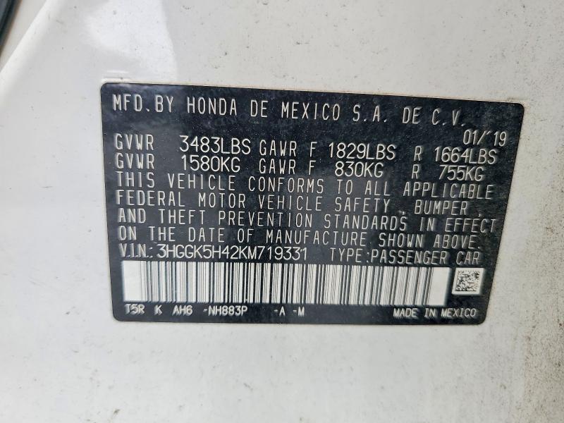 Продажа на аукционе авто 2019 Honda Fit, vin: 3HGGK5H42KM719331, номер лота: 63382686