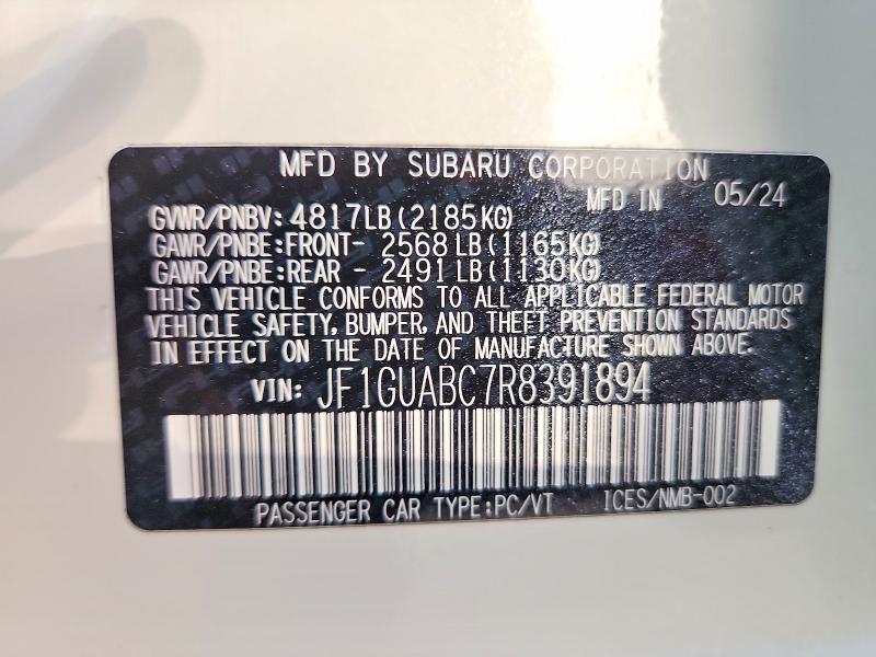 66924436 :رقم المزاد ، JF1GUABC7R8391894 vin ، 2024 Subaru Impreza مزاد بيع