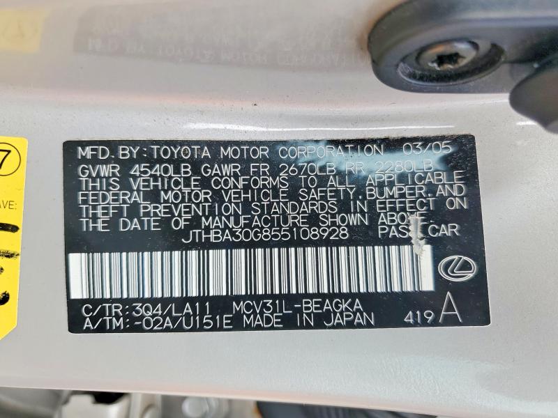 Продажа на аукционе авто 2005 Lexus Es, vin: JTHBA30G855108928, номер лота: 64005036