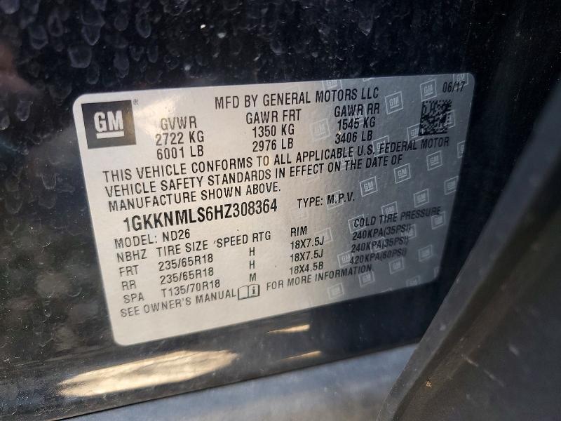 Aukcja sprzedaży 2017 Gmc Acadia, vin: 1GKKNMLS6HZ308364, numer aukcji: 65849786