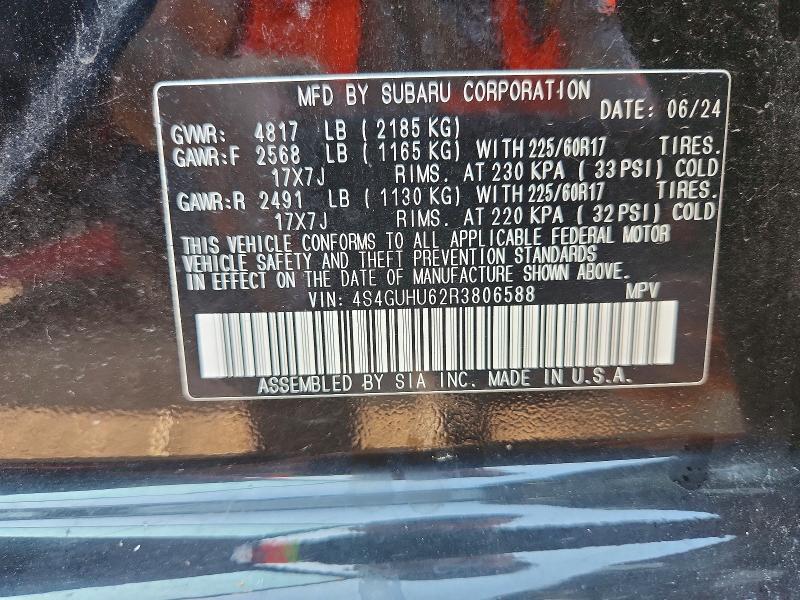 62872346 :رقم المزاد ، 4S4GUHU62R3806588 vin ، 2024 Subaru Crosstrek مزاد بيع