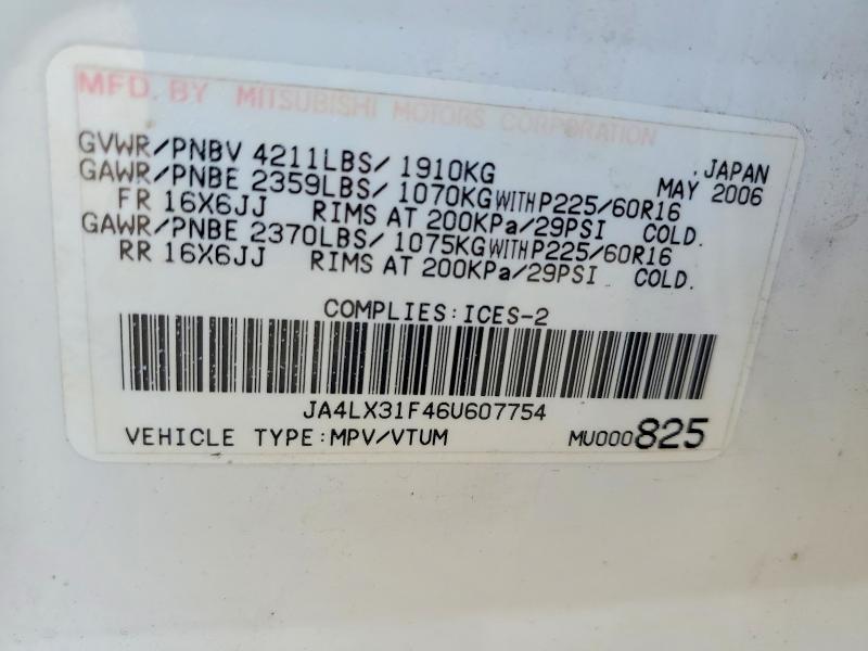 65750386 :رقم المزاد ، JA4LX31F46U607754 vin ، 2006 Mitsubishi Outlander مزاد بيع