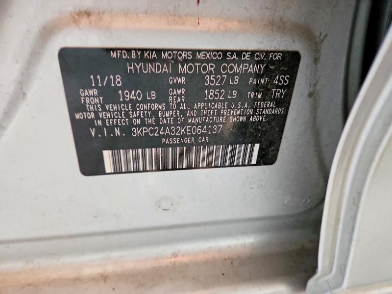Продаж на аукціоні авто 2019 Hyundai Accent, vin: 3KPC24A32KE064137, номер лоту: 67205416