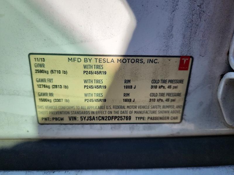 2013 Tesla Model S მანქანა იყიდება აუქციონზე, vin: 5YJSA1CN2DFP25769, აუქციონის ნომერი: 66204526
