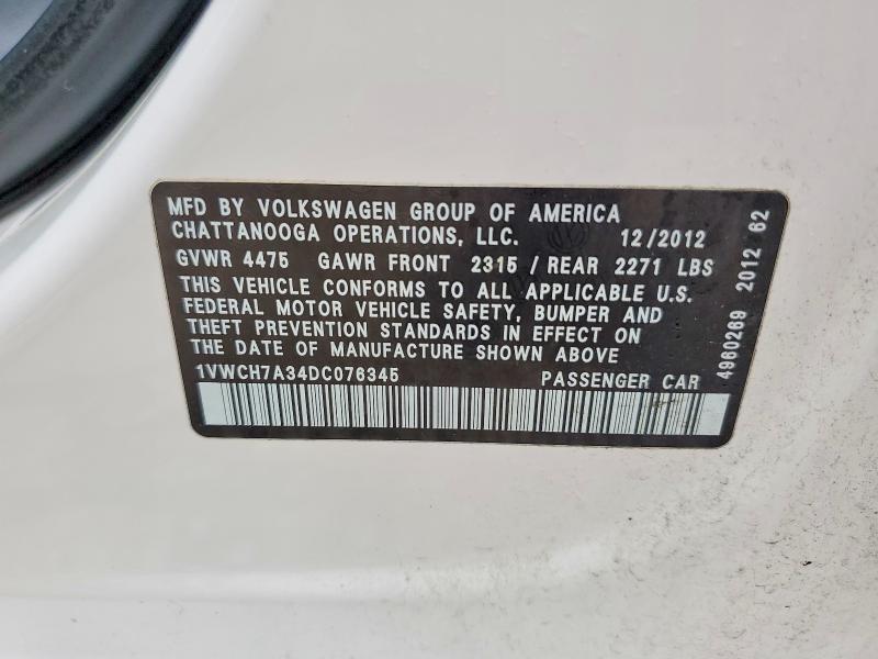 Продаж на аукціоні авто 2013 Volkswagen Passat, vin: 1VWCH7A34DC076345, номер лоту: 65200616
