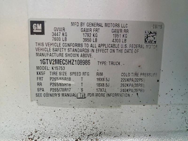 64569956 :رقم المزاد ، 1GTV2MEC5HZ108986 vin ، 2017 Gmc Sierra مزاد بيع