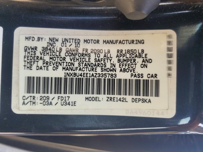 2010 Toyota Corolla მანქანა იყიდება აუქციონზე, vin: 1NXBU4EE1AZ335783, აუქციონის ნომერი: 64487656