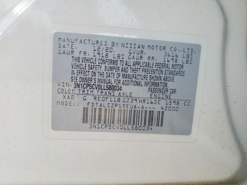 2020 Nissan Kicks მანქანა იყიდება აუქციონზე, vin: 3N1CP5CV0LL580034, აუქციონის ნომერი: 66523706