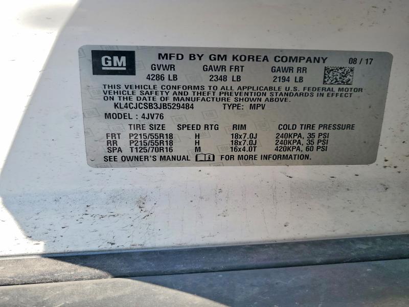 63224426 :رقم المزاد ، KL4CJCSB3JB529484 vin ، 2018 Buick Encore مزاد بيع