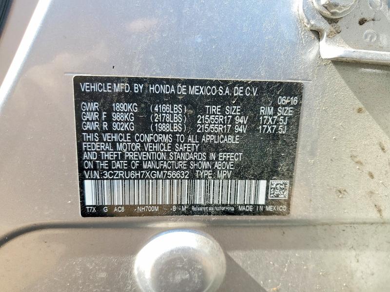 63361086 :رقم المزاد ، 3CZRU6H7XGM756632 vin ، 2016 Honda Hr-v مزاد بيع