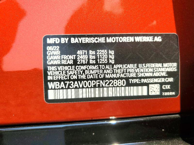 Продаж на аукціоні авто 2023 Bmw 430xi, vin: WBA73AV00PFN22880, номер лоту: 63918646