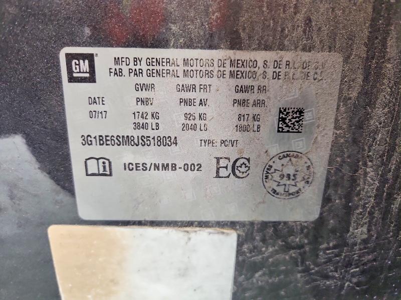 2018 Chevrolet Cruze მანქანა იყიდება აუქციონზე, vin: 3G1BE6SM8JS518034, აუქციონის ნომერი: 66539786