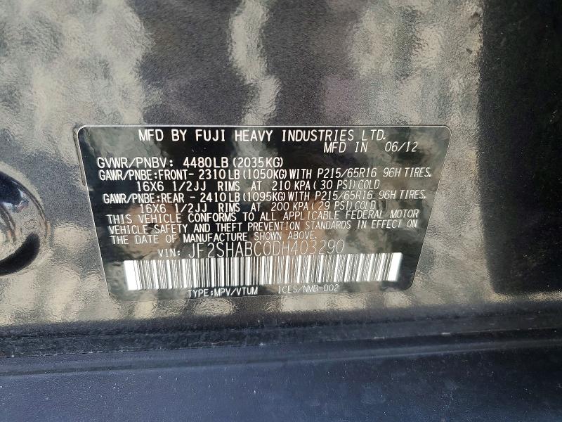 Продаж на аукціоні авто 2013 Subaru Forester, vin: JF2SHABC0DH403290, номер лоту: 65614726
