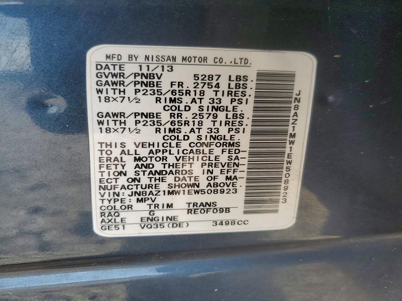 Продажа на аукционе авто 2014 Nissan Murano, vin: JN8AZ1MW1EW508923, номер лота: 65284776