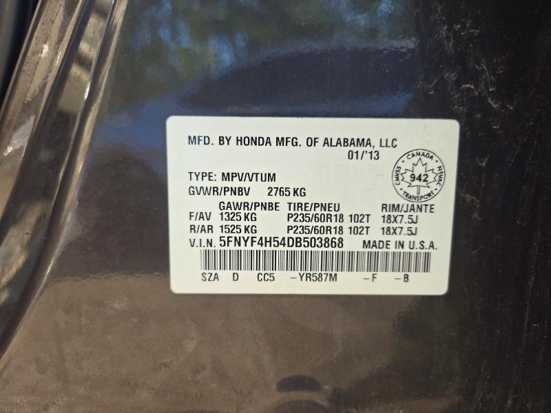 Aukcja sprzedaży 2013 Honda Pilot, vin: 5FNYF4H54DB503868, numer aukcji: 64187016