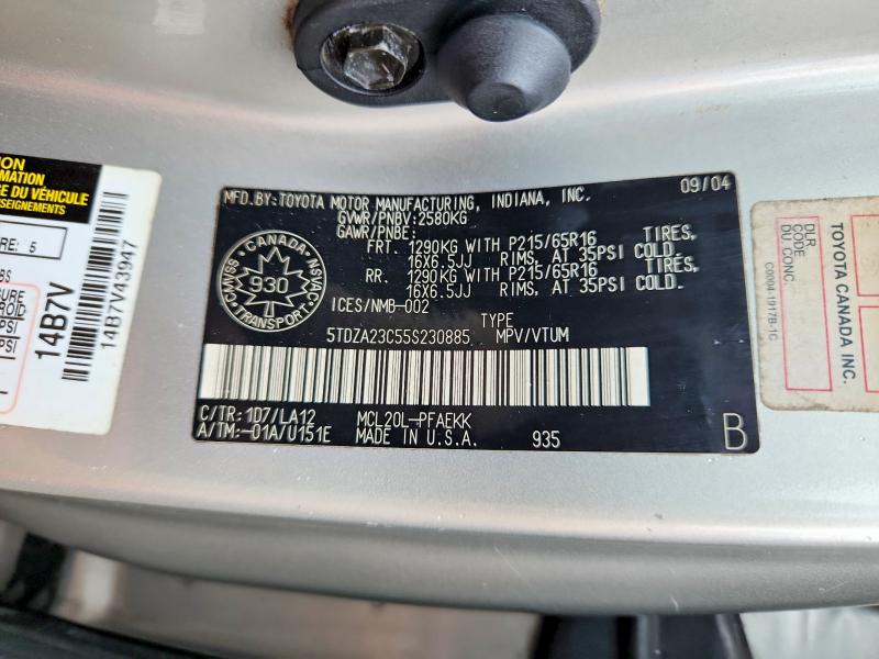 2005 Toyota Sienna მანქანა იყიდება აუქციონზე, vin: 5TDZA23C55S230885, აუქციონის ნომერი: 66987916