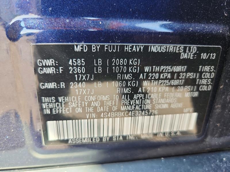 Продаж на аукціоні авто 2014 Subaru Outback, vin: 4S4BRBKC4E3245726, номер лоту: 62920986