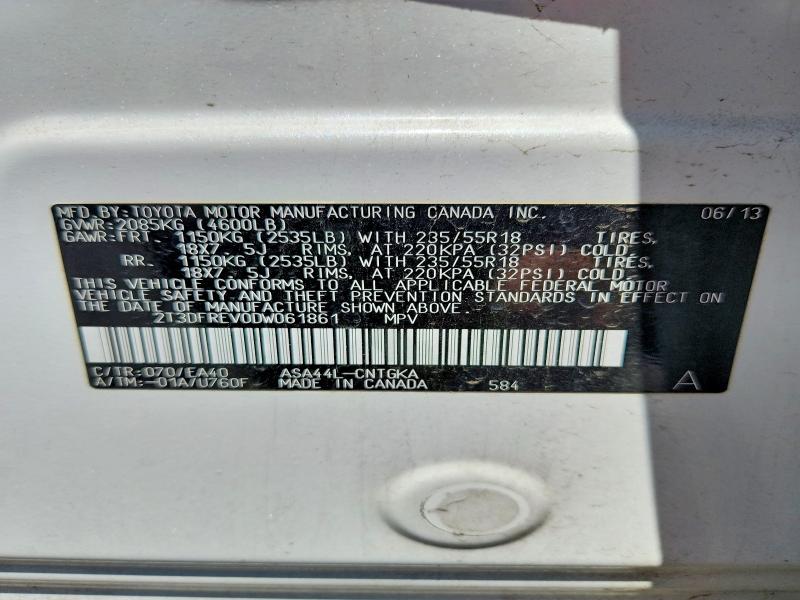 Продаж на аукціоні авто 2013 Toyota Rav4, vin: 2T3DFREV0DW061861, номер лоту: 65008636