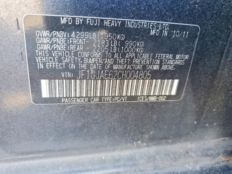 65380946 :رقم المزاد ، JF1GJAE62CH004805 vin ، 2012 Subaru Impreza مزاد بيع