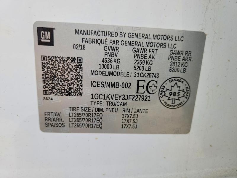 Продажа на аукционе авто 2018 Chevrolet Silverado, vin: 1GC1KVEY3JF227921, номер лота: 66040976