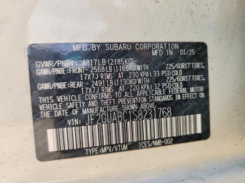 Aukcja sprzedaży 2025 Subaru Crosstrek, vin: JF2GUABC1S8231768, numer aukcji: 64382066