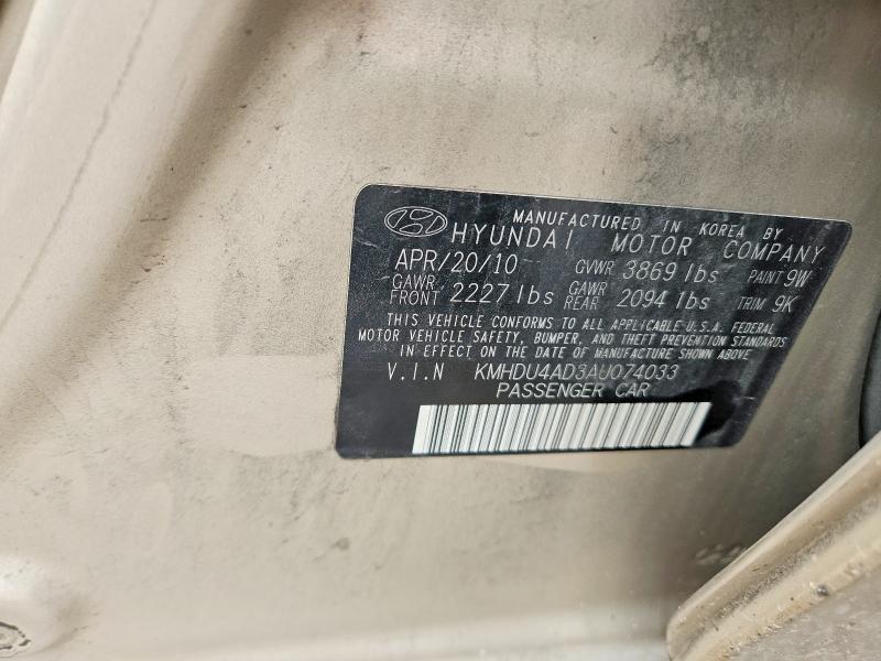 2010 Hyundai Elantra მანქანა იყიდება აუქციონზე, vin: KMHDU4AD3AU074033, აუქციონის ნომერი: 65085946