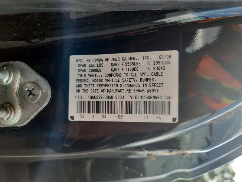 63254436 :رقم المزاد ، 1HGCS22838A012303 vin ، 2008 Honda Accord مزاد بيع