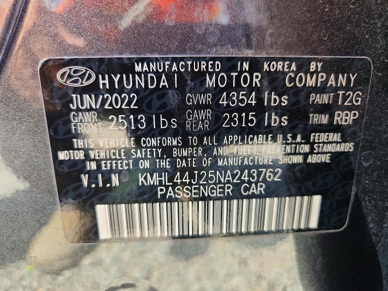 65595806 :رقم المزاد ، KMHL44J25NA243762 vin ، 2022 Hyundai Sonata مزاد بيع