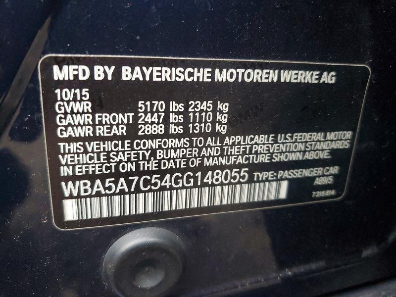 Aukcja sprzedaży 2016 Bmw 528, vin: WBA5A7C54GG148055, numer aukcji: 64680526